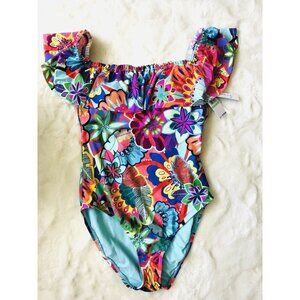 Blue Rod One Piece Swimsuit Flower Size 8 Women Sw